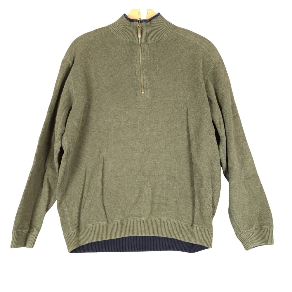 Oliver & Burke Mens Olive‎ Green Cotton 1/4 Zip Sweater Size S